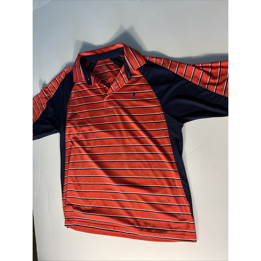 Payne Stewart Polo Shirt Men's L Orange Striped Short Sleeve Golf Performance